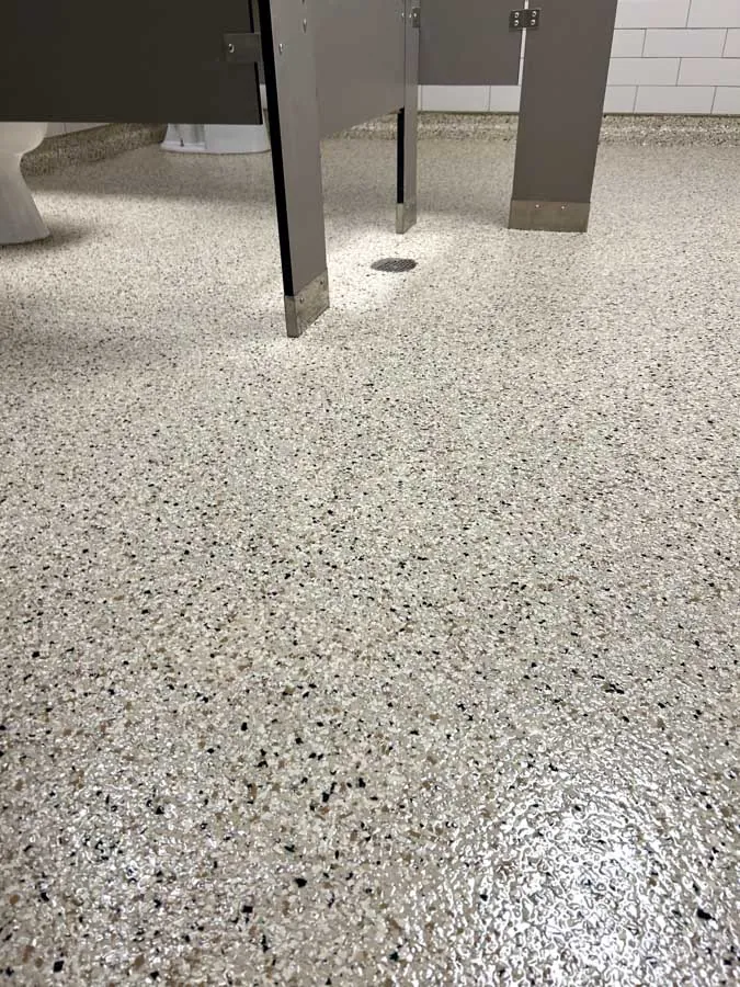 Speckled flake epoxy restroom floor, commercial epoxy flooring serving Nashville, TN