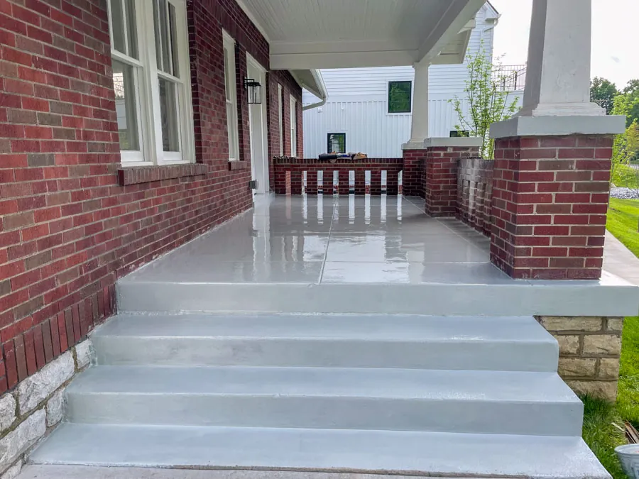 Gray coated concrete porch and steps, residential epoxy flooring serving Nashville, TN