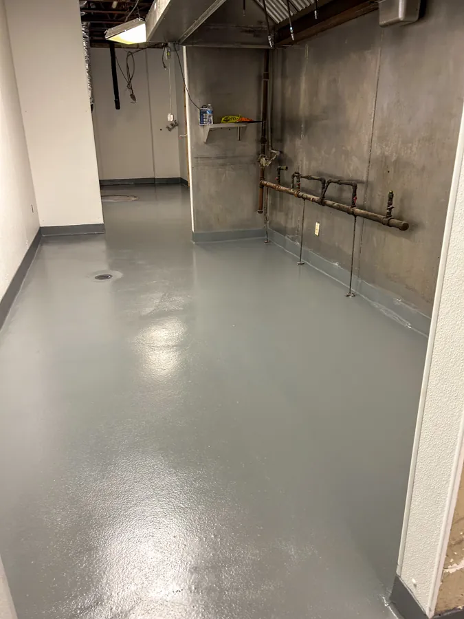 Gray epoxy utility room floor, concrete floor coating serving Nashville, TN